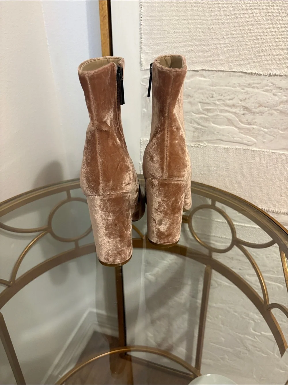 Kendall & Kylie Velvet Ankle Booties in Dusty Mauve